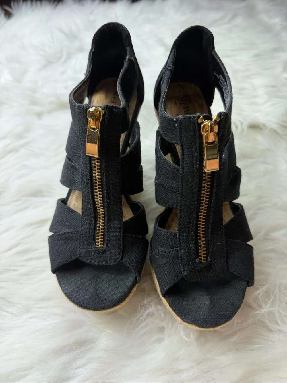 Black Strapy Wedge Sandals